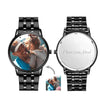 Men's Engraved Black Alloy Bracelet Photo Watch 38mm