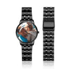 Men's Engraved Black Alloy Bracelet Photo Watch 38mm-4
