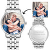 Engraved Men's Silver Alloy Bracelet Photo Watch 40mm