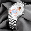 Engraved Men's Silver Alloy Bracelet Photo Watch 40mm-3