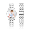 Engraved Men's Silver Alloy Bracelet Photo Watch 40mm-4
