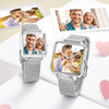 Custom Couple Watch Engraved Photo Watch - Silver Square Case Watch