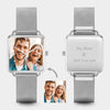 Custom Couple Watch Engraved Photo Watch - Silver Square Case Watch-1