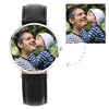 Father's Day Gift - Personalized Engraved Watch, Photo Watch With Black Leather Strap 40mm