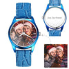 Personalized Photo Watch Engraved Watch With Red Or Blue Leather Strap Men's-Gift For Boyfriend