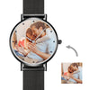 Father's Day Gift -Men's Engraved Black Alloy Bracelet Photo Watch 40mm