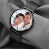 Father's Day Gift -Men's Engraved Black Alloy Bracelet Photo Watch 40mm-2