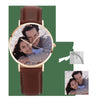 Unisex Engraved Rose Goldtone Photo Watch Brown Leather Strap 40mm