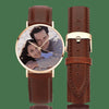 Unisex Engraved Rose Goldtone Photo Watch Brown Leather Strap 40mm-1