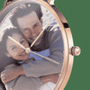 Unisex Engraved Rose Goldtone Photo Watch Brown Leather Strap 40mm-3