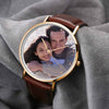 Unisex Engraved Rose Goldtone Photo Watch Brown Leather Strap 40mm-5