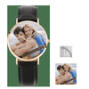 Unisex Engraved Rose Goldtone Photo Watch Black Leather Strap 40mm