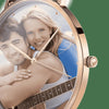 Unisex Engraved Rose Goldtone Photo Watch Black Leather Strap 40mm-3