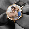Unisex Engraved Rose Goldtone Photo Watch Black Leather Strap 40mm-4