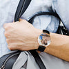 Unisex Engraved Rose Goldtone Photo Watch Black Leather Strap 40mm-5