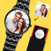 Men's Engraved Black Alloy Bracelet Photo Watch 38mm
