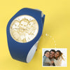 Waterproof Silicone Unisex Engraved Photo Watch 41mm Blue And White Bands-Golden