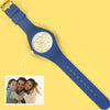Waterproof Silicone Unisex Engraved Photo Watch 41mm Blue And White Bands-Golden-2