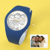 Waterproof Silicone Unisex Engraved Photo Watch 41mm Blue And White Bands-Sketch