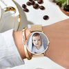 Women's Engraved Rose Gold Alloy Bracelet Photo Watch 36mm-7