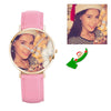 Women's Engraved Rose Goldtone Photo Watch Pink Leather Strap 36mm-2