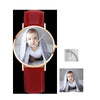 Women's Engraved Rose Goldtone Photo Watch Red Leather Strap 36mm
