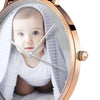 Women's Engraved Rose Goldtone Photo Watch Red Leather Strap 36mm-3