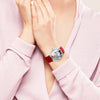 Women's Engraved Rose Goldtone Photo Watch Red Leather Strap 36mm-5