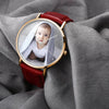 Women's Engraved Rose Goldtone Photo Watch Red Leather Strap 36mm-6
