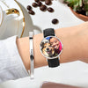 Women's Engraved Photo Watch Black Leather Strap 36mm-4