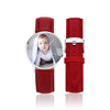 Women's Engraved Photo Watch Red Leather Strap 36mm-1