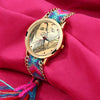 Women's Gold Photo Engraved Watch Braided Color Rope Strap 40mm-1