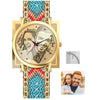 Women's Gold Photo Engraved Watch Braided Color Rope Strap 40mm