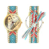 Women's Gold Photo Engraved Watch Braided Color Rope Strap 40mm-3