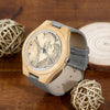Women's Engraved Bamboo Photo Watch Grey Leather Strap 40mm-4