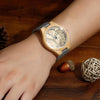 Women's Engraved Bamboo Photo Watch Grey Leather Strap 40mm-6