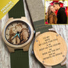 Women's Engraved Bamboo Photo Watch Dark Green Leather Strap 40mm-1