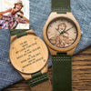 Women's Engraved Bamboo Photo Watch Dark Green Leather Strap 40mm-2