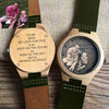 Women's Engraved Bamboo Photo Watch Dark Green Leather Strap 40mm-3