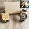 Women's Engraved Bamboo Photo Watch Dark Green Leather Strap 40mm-4