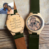 Women's Engraved Bamboo Photo Watch Dark Green Leather Strap 40mm-5