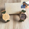 Women's Engraved Bamboo Photo Watch Dark Green Leather Strap 40mm-6