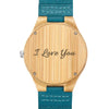 Women's Engraved Wooden Photo Watch Blue Leather Strap - Bamboo-1