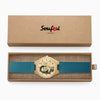 Women's Engraved Wooden Photo Watch Blue Leather Strap - Bamboo-5